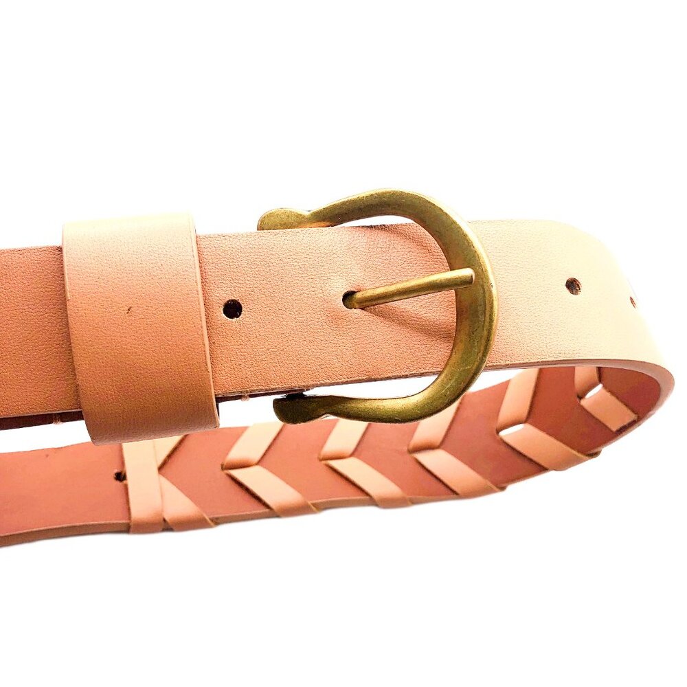 Chic Faux Leather Tan Belt with Braided Detail — Size M/L (38"–44")